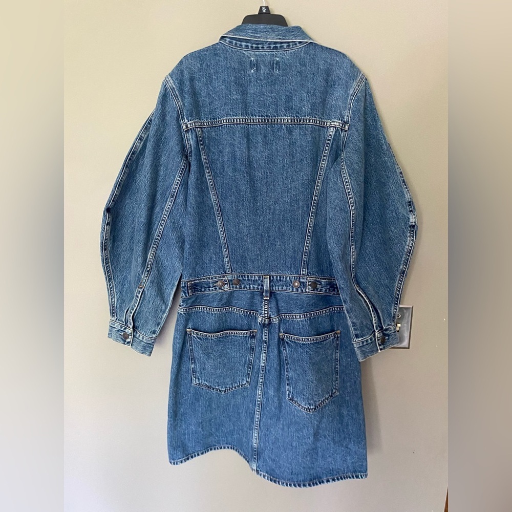 NWT AGOLDE x ANTHROPOLOGIE Denim Mini Dress Balloon Sleeves Size 12 - Picture 7 of 11